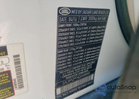 2016 Land Rover Range Rover Sport Hse z USA, uszkodzony, nr VIN SALWR2PF4GA589945